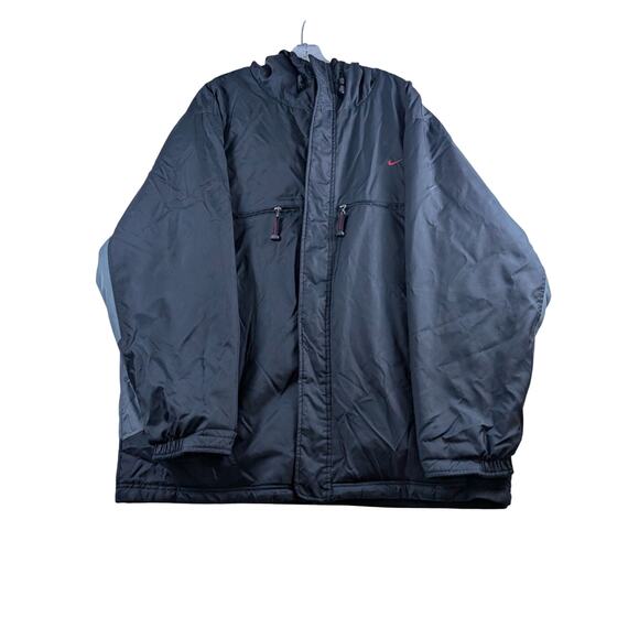 Vintage Nike Mens Reversible Hooded Jacket Large Black Gray Full Zip Pockets - Picture 1 of 16